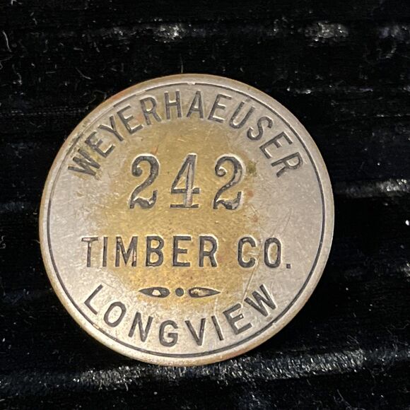#242 Vintage 30s WEYERHAEUSER Timber Co Badge Employee Identification Pin Lumber - Picture 1 of 5